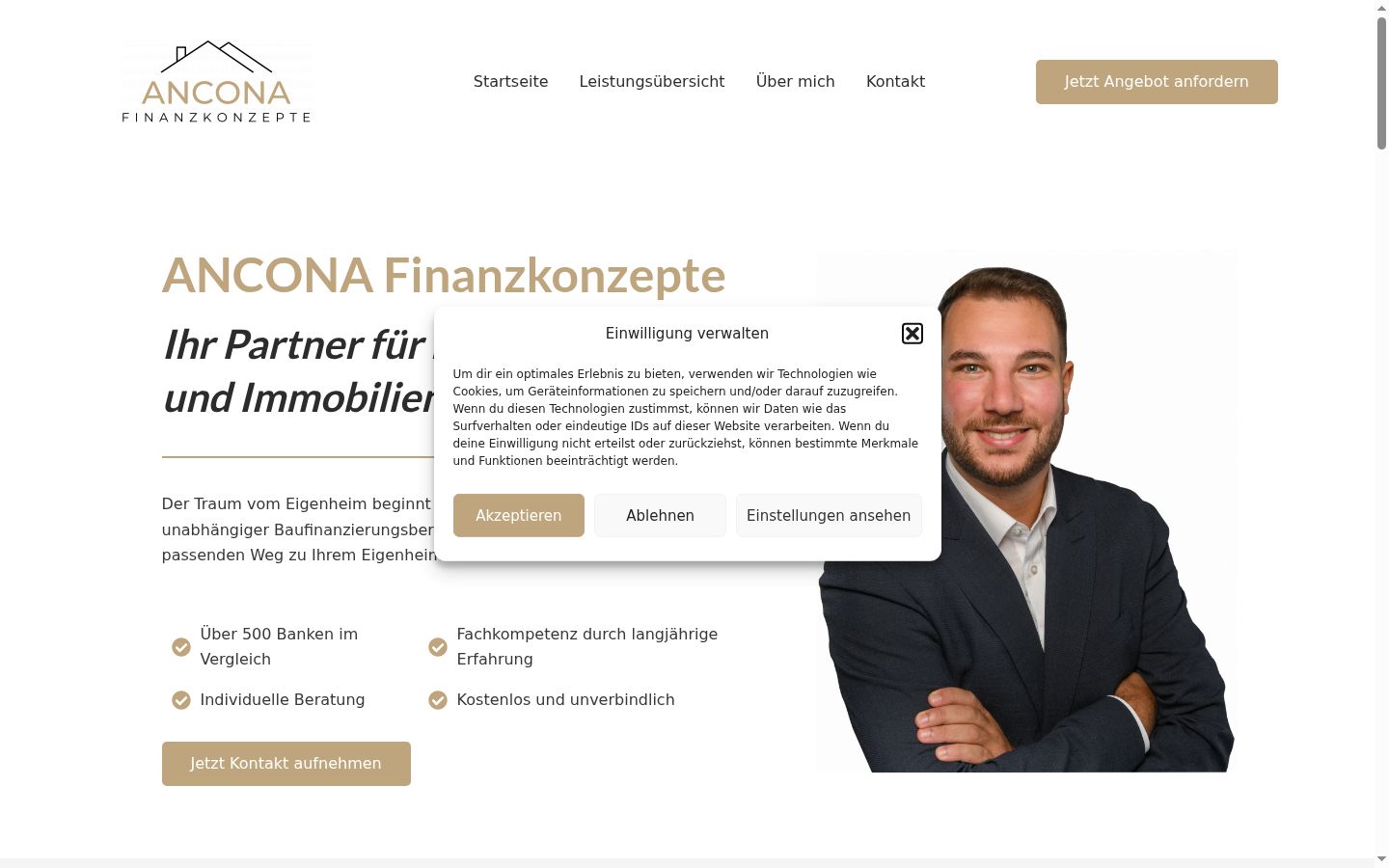 Screenshot del banner di consenso mostrato prima di qualsiasi interazione