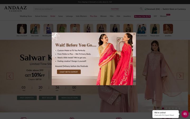 Screenshot of andaazfashion.com