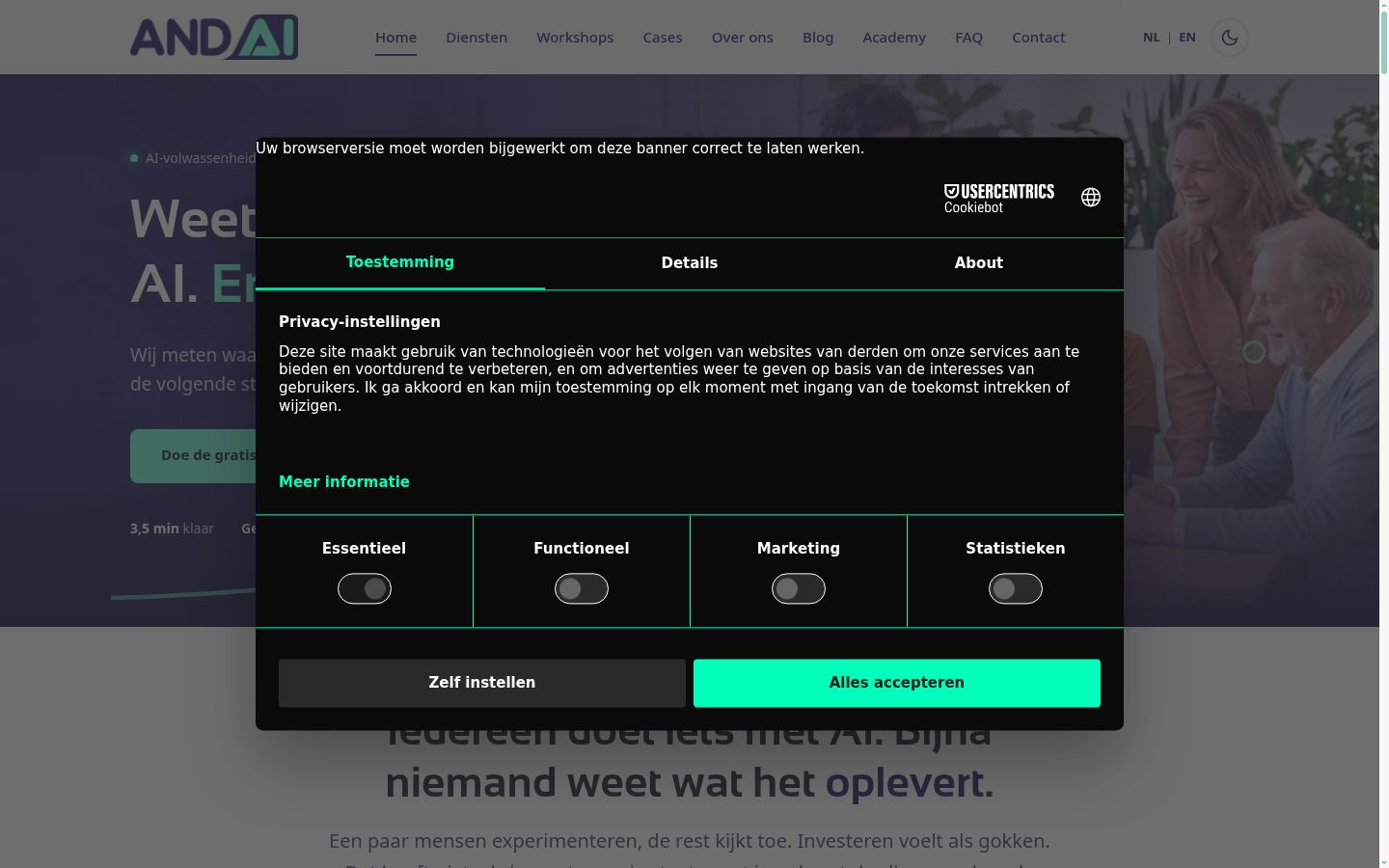Screenshot del banner di consenso mostrato prima di qualsiasi interazione