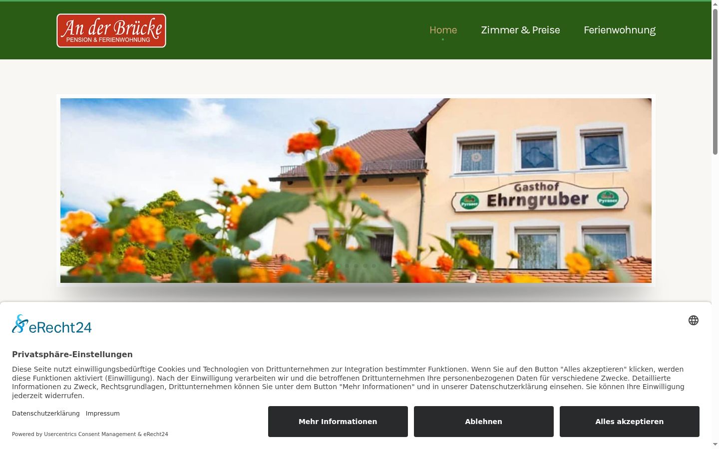 Screenshot des Einwilligungsbanners vor jeglicher Interaktion
