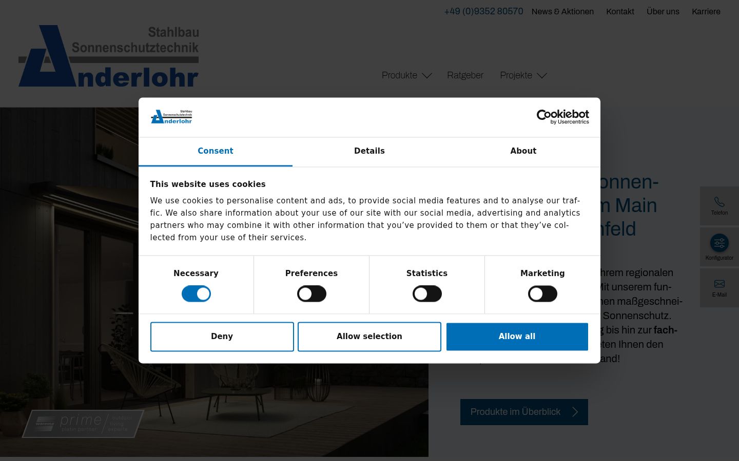 Screenshot del banner di consenso mostrato prima di qualsiasi interazione