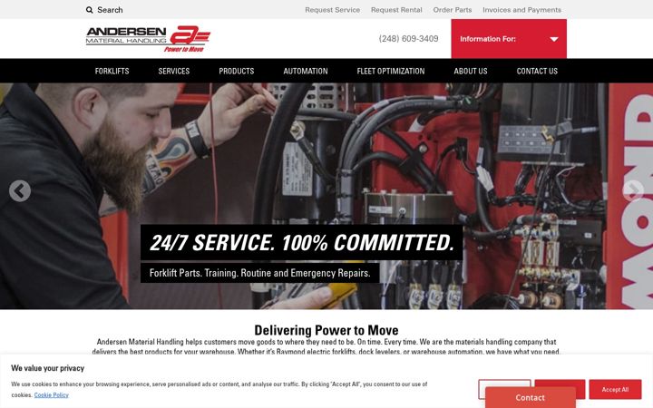 Screenshot of andersenmaterialhandling.com