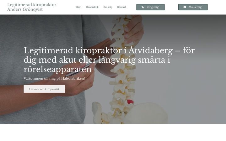 Screenshot of andersgronqvistkiropraktor.se