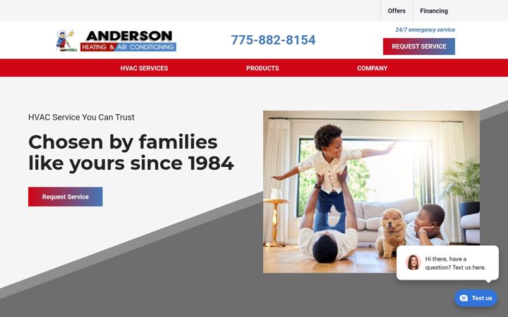 Screenshot of andersonhvacnv.com
