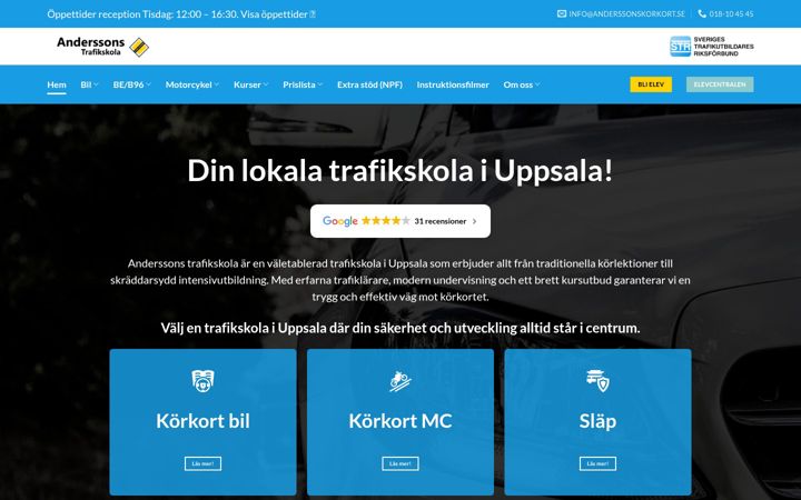 Screenshot of anderssonskorkort.se
