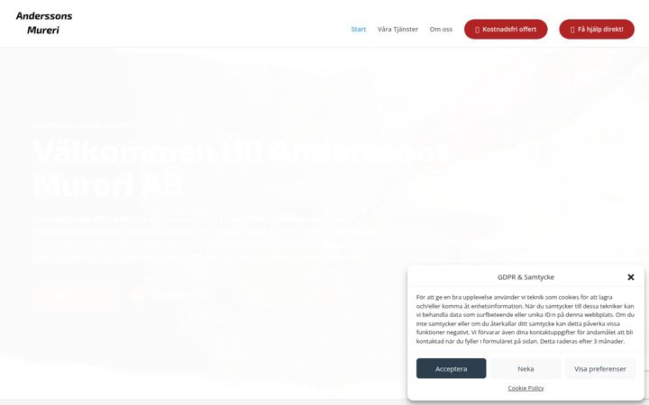 Screenshot of anderssonsmureri.nu