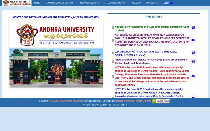 Screenshot of andhrauniversity-sde.com