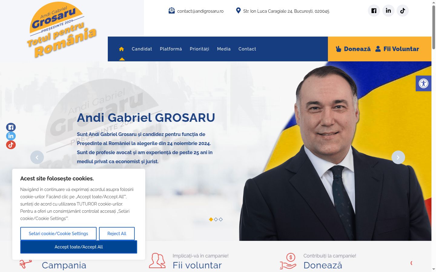Screenshot del banner di consenso mostrato prima di qualsiasi interazione