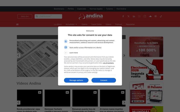 Screenshot of andina.pe