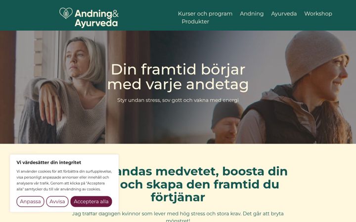 Zrzut ekranu andningayurveda.se