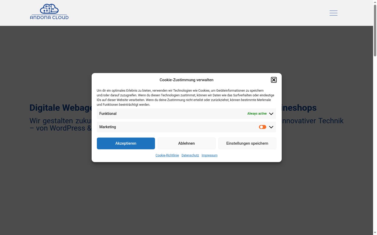 Captura de ecrã do banner de consentimento apresentado antes de qualquer interação