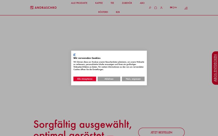 Screenshot of andraschkokaffee.com