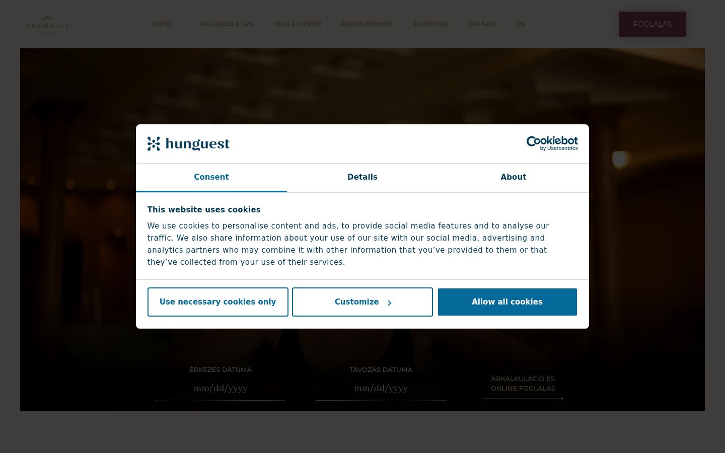 Captura de ecrã do banner de consentimento apresentado antes de qualquer interação