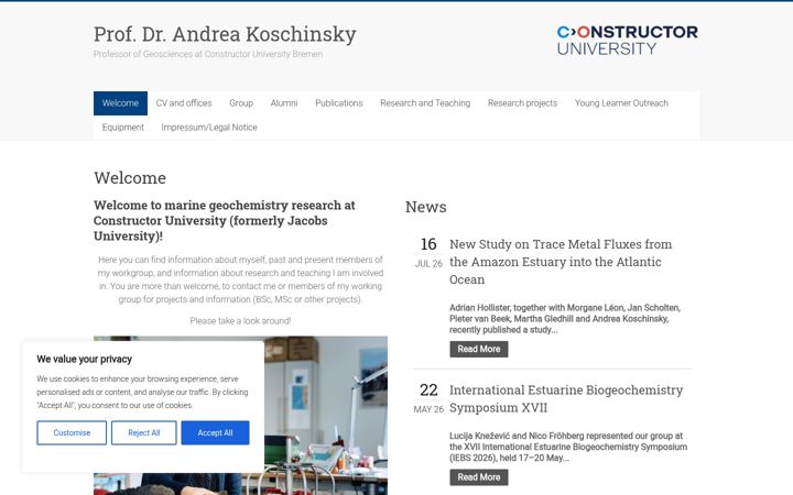 Екранна снимка на andrea-koschinsky.org