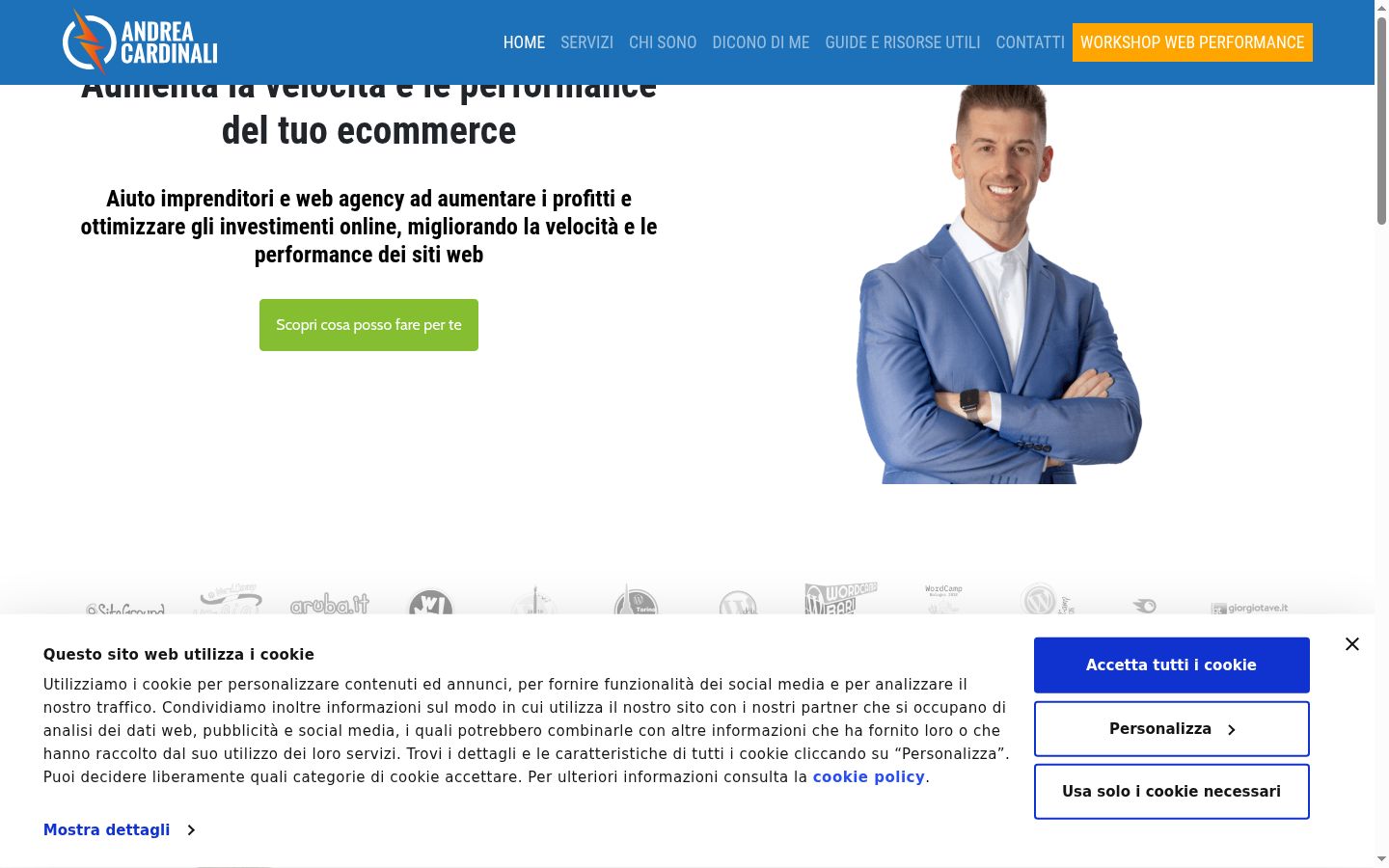 Screenshot del banner di consenso mostrato prima di qualsiasi interazione