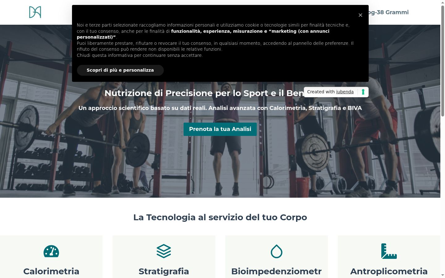 Screenshot del banner di consenso mostrato prima di qualsiasi interazione