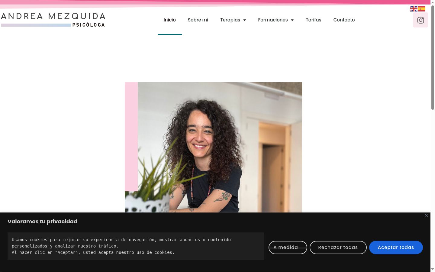 Captura de pantalla del banner de consentimiento mostrado antes de cualquier interacción