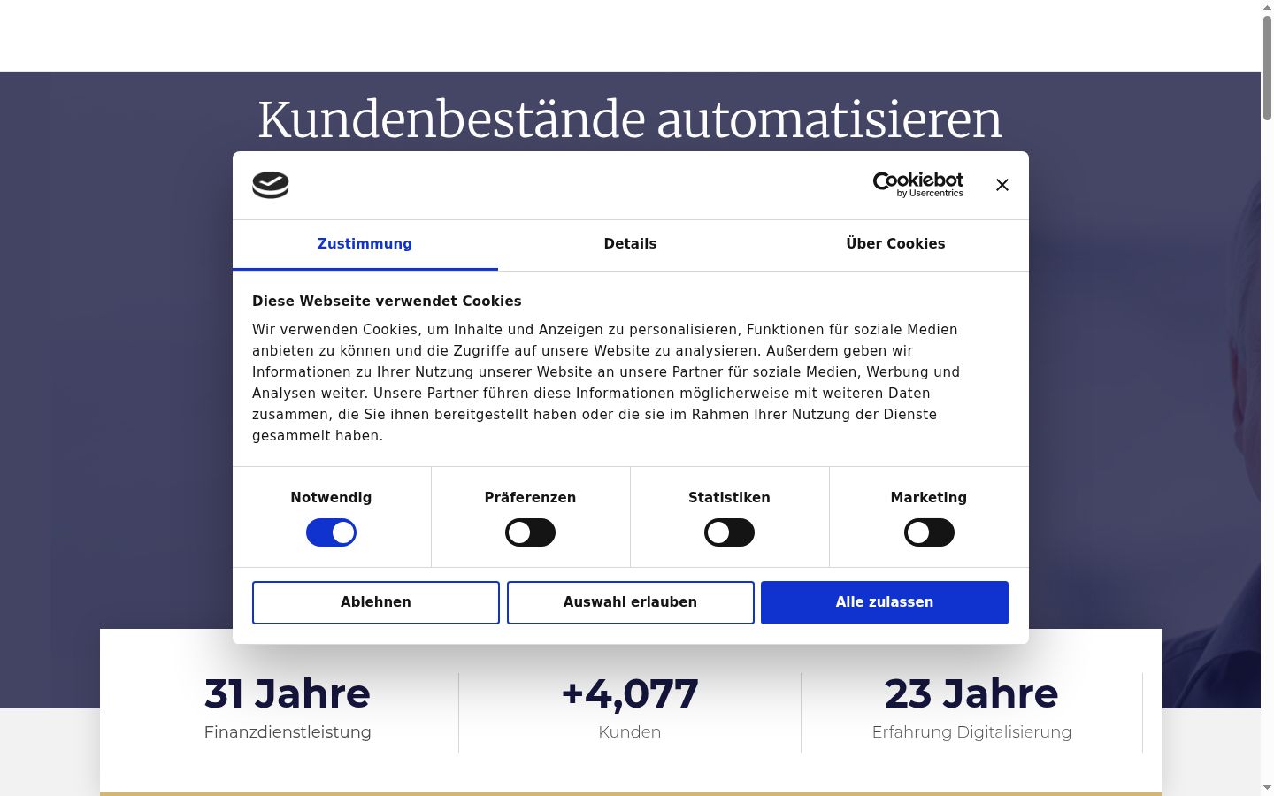 Screenshot del banner di consenso mostrato prima di qualsiasi interazione