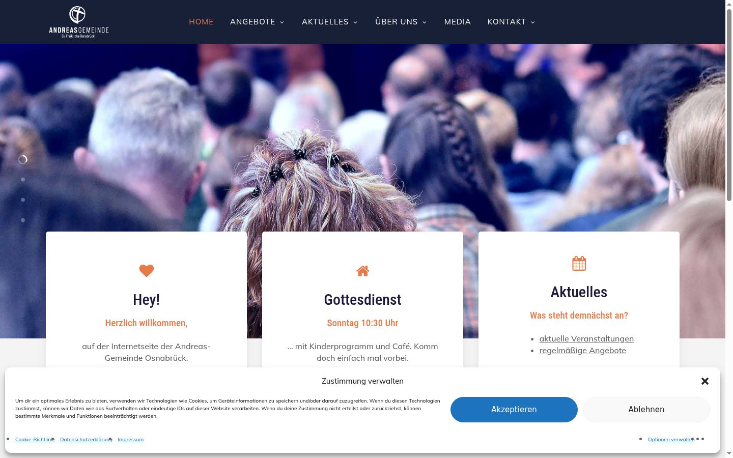 Captura de ecrã do banner de consentimento apresentado antes de qualquer interação