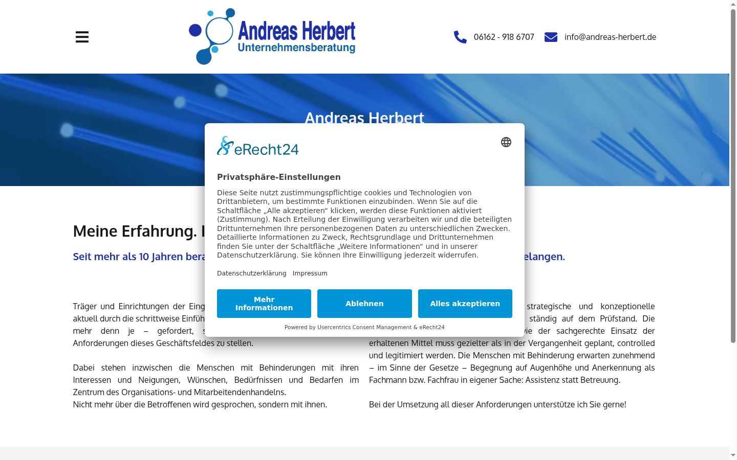 Screenshot des Einwilligungsbanners vor jeglicher Interaktion