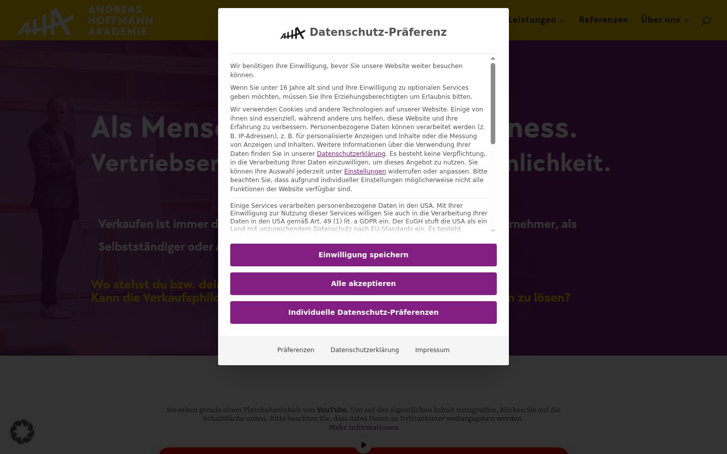 Screenshot des Einwilligungsbanners vor jeglicher Interaktion