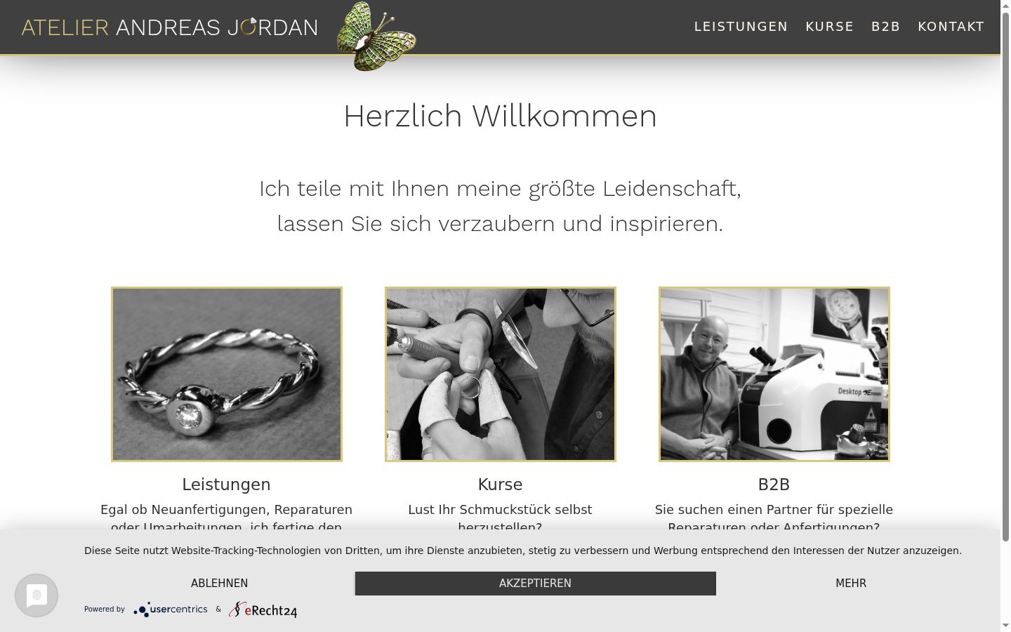 Screenshot des Einwilligungsbanners vor jeglicher Interaktion