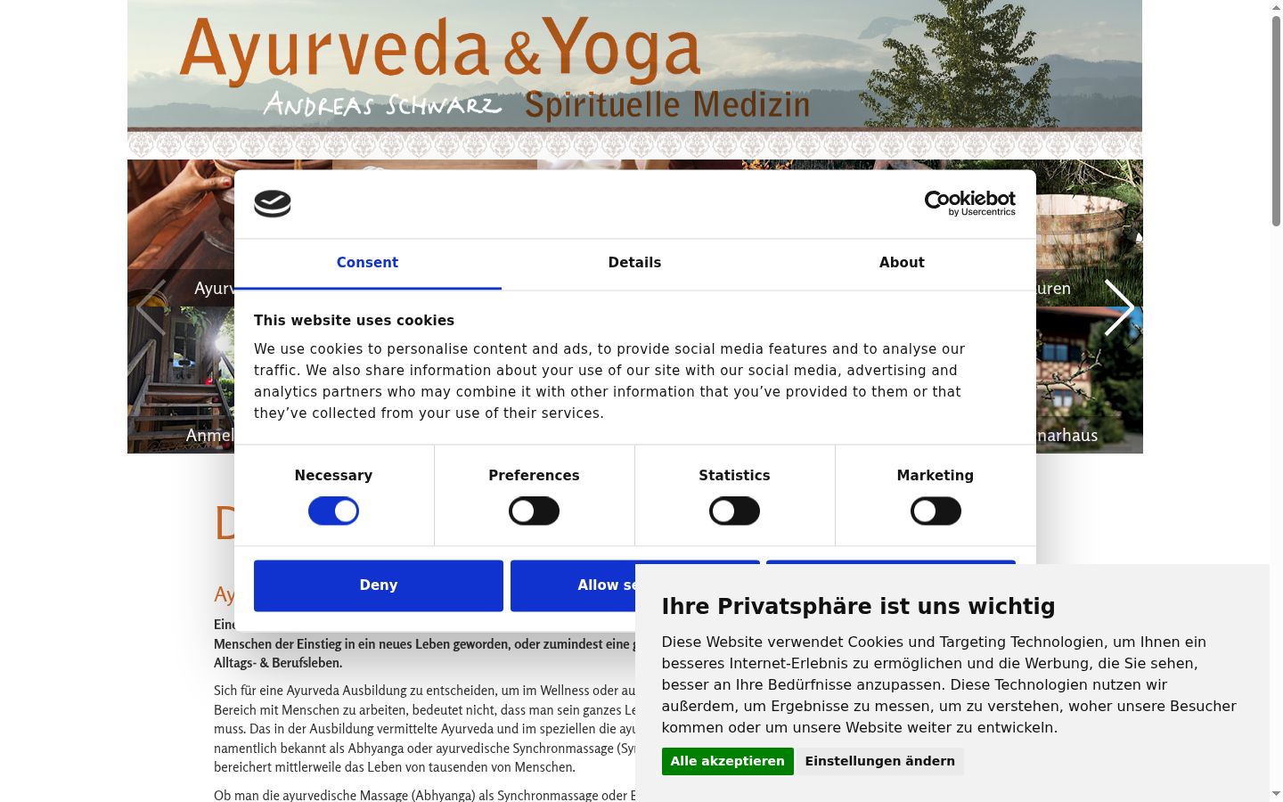 Screenshot del banner di consenso mostrato prima di qualsiasi interazione