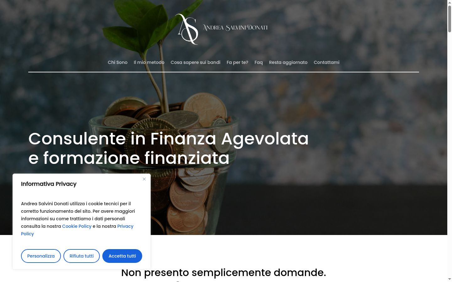 Screenshot del banner di consenso mostrato prima di qualsiasi interazione