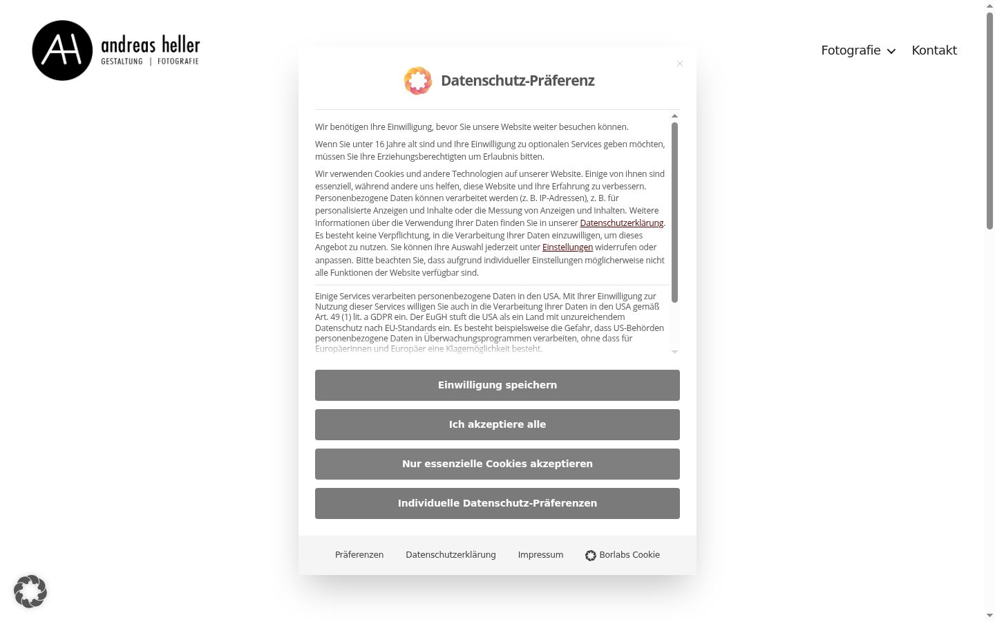 Skärmbild av samtyckesbannern som visades före någon interaktion