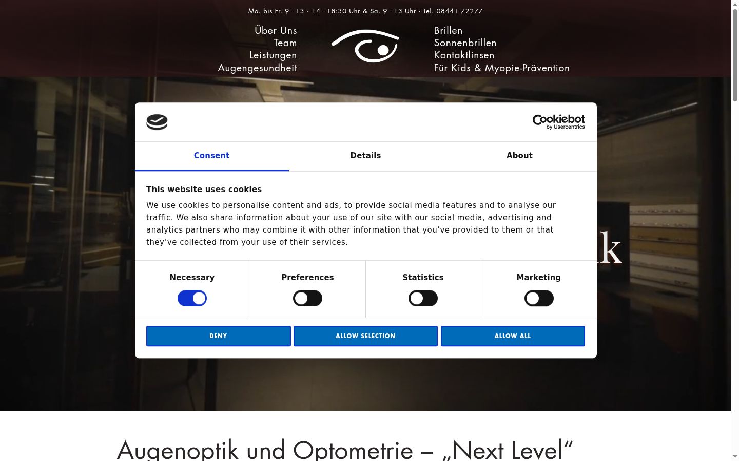Screenshot del banner di consenso mostrato prima di qualsiasi interazione
