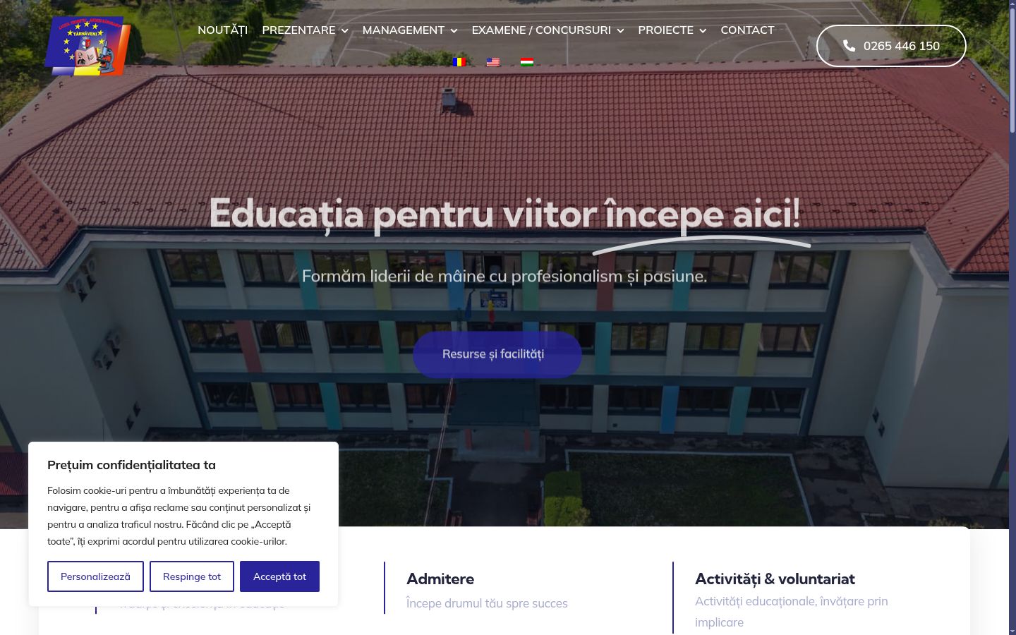 Captură de ecran a bannerului de consimțământ afișat înainte de orice interacțiune
