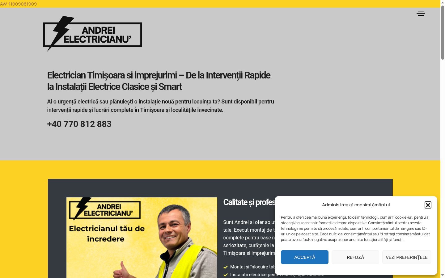 Captura de pantalla del banner de consentimiento mostrado antes de cualquier interacción