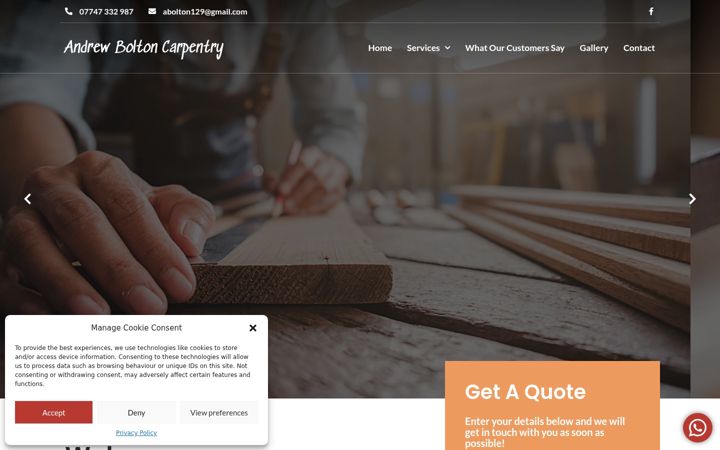 Captură de ecran a andrewboltoncarpentry.co.uk