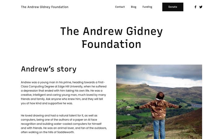 Screenshot of andrewgidneyfoundation.org