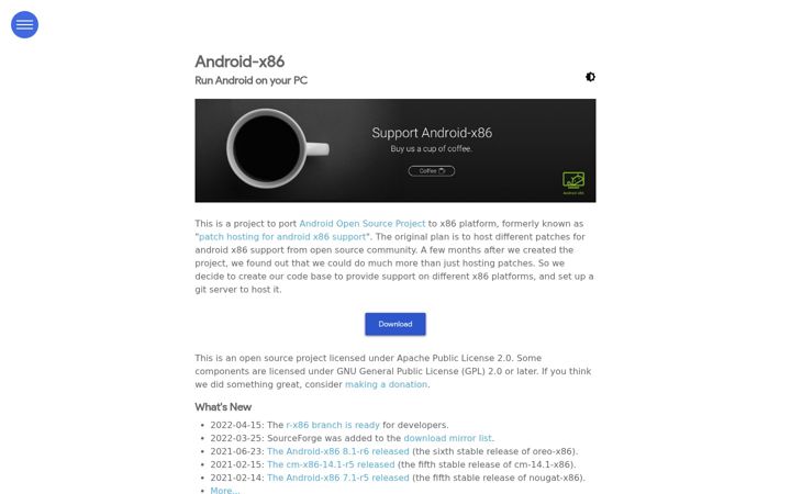 Screenshot of android-x86.org