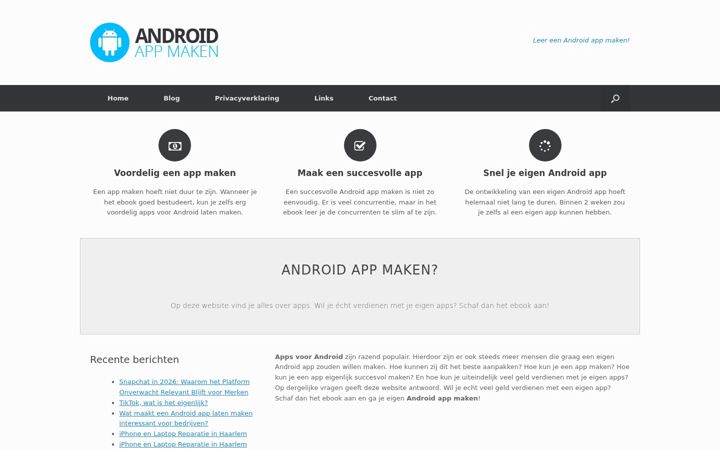 Captură de ecran a androidappmaken.nl