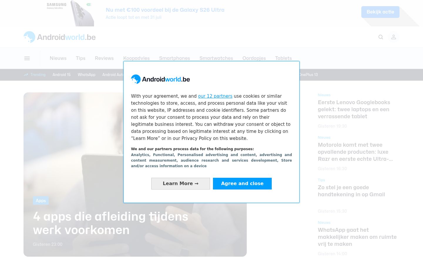 Screenshot del banner di consenso mostrato prima di qualsiasi interazione