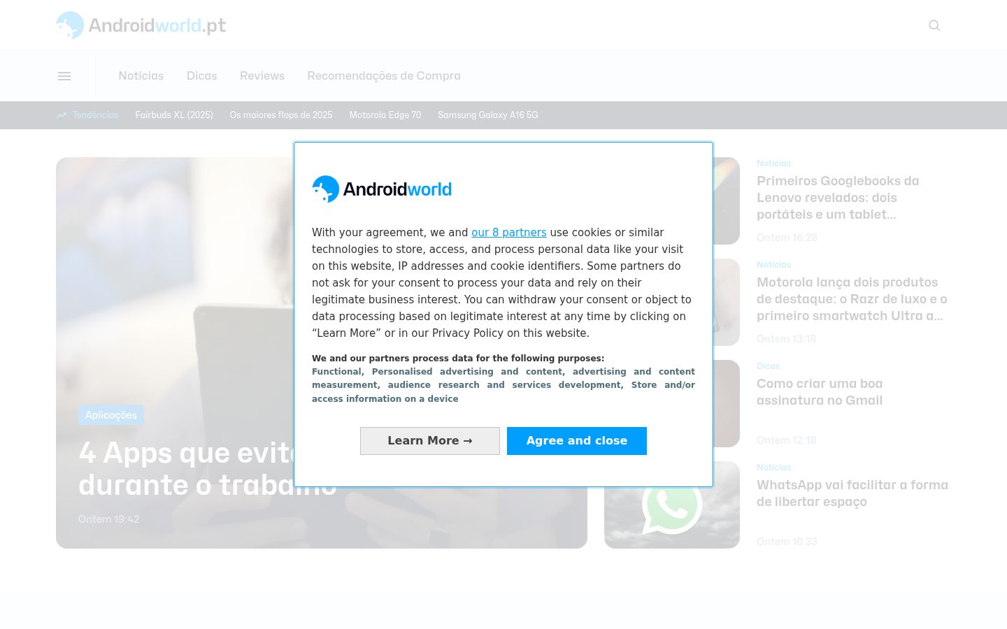 Screenshot tal-banner tal-kunsens muri qabel kwalunkwe interazzjoni