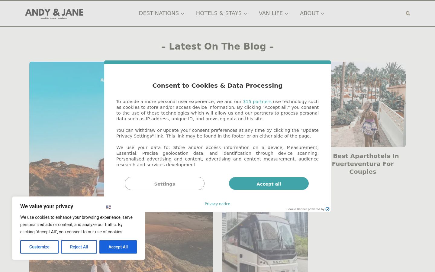 Screenshot of the consent banner shown before any interaction
