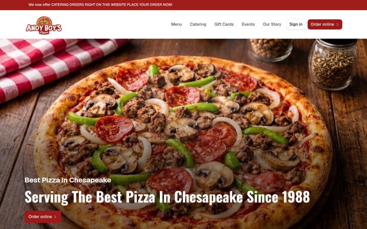 Screenshot ta' andyboyspizza.net