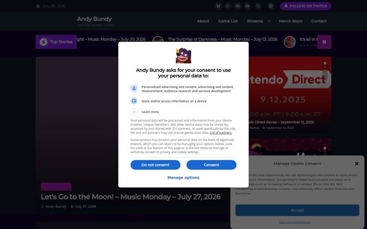 Captură de ecran a andybundy.net