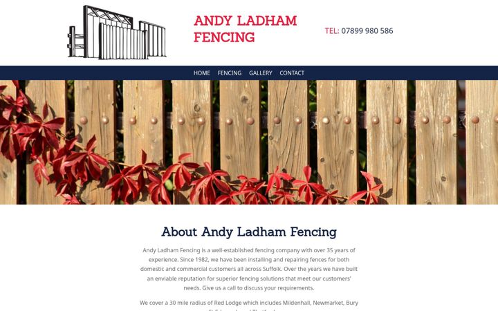 Snímek obrazovky andyladhamfencing.co.uk