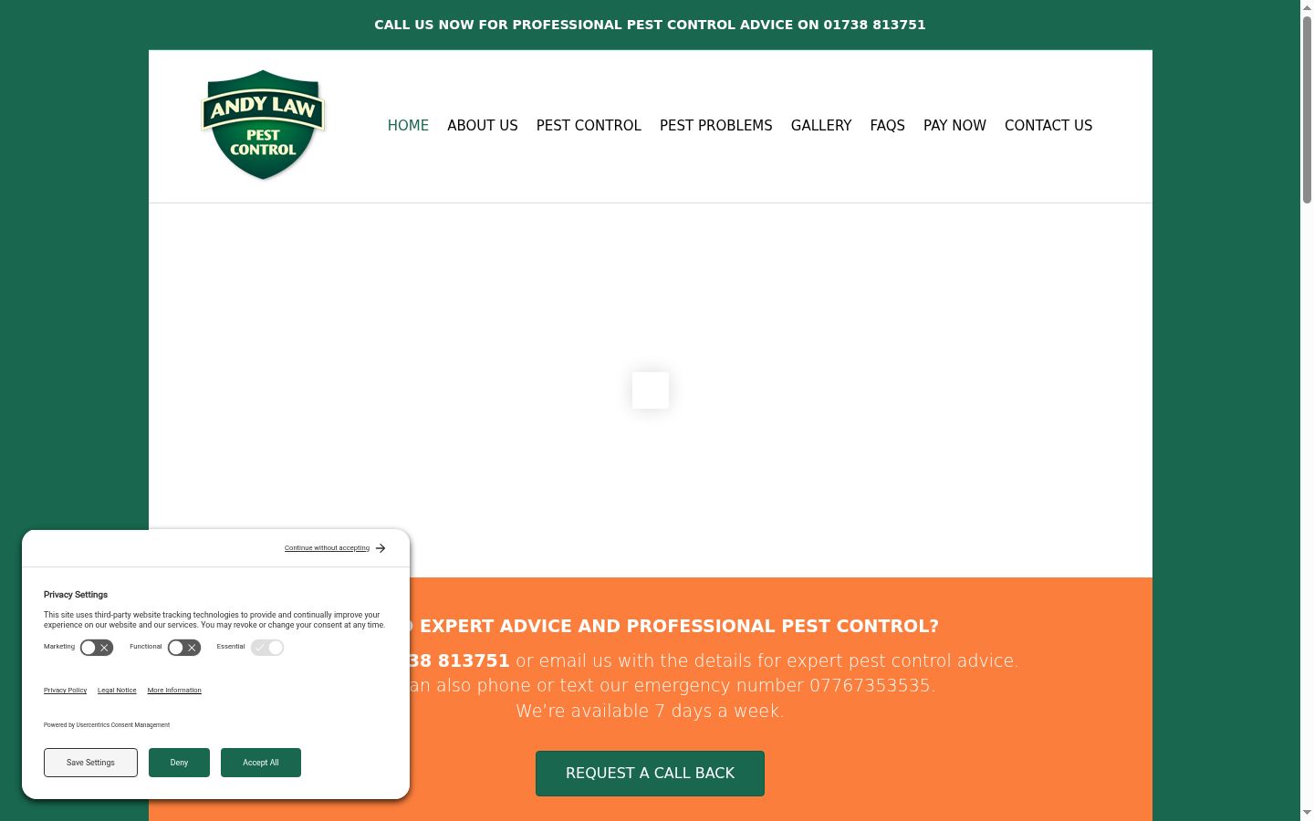Screenshot del banner di consenso mostrato prima di qualsiasi interazione