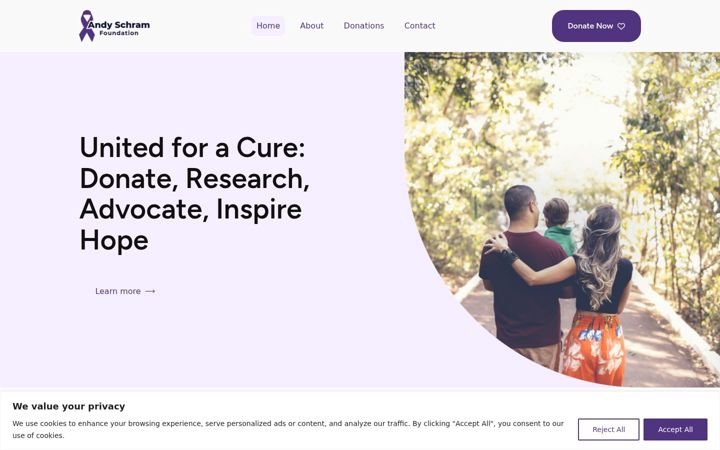 Captură de ecran a andyschramfoundation.org