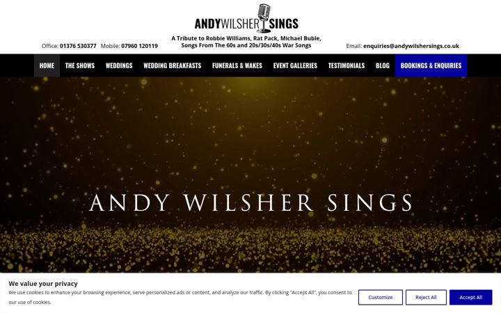 Screenshot of andywilshersings.co.uk