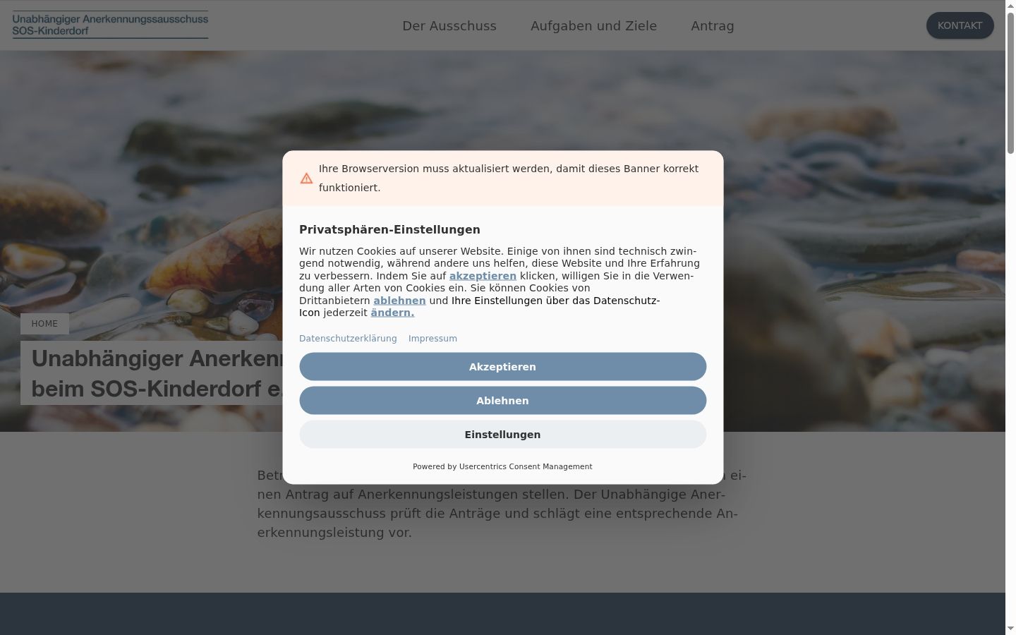 Screenshot del banner di consenso mostrato prima di qualsiasi interazione