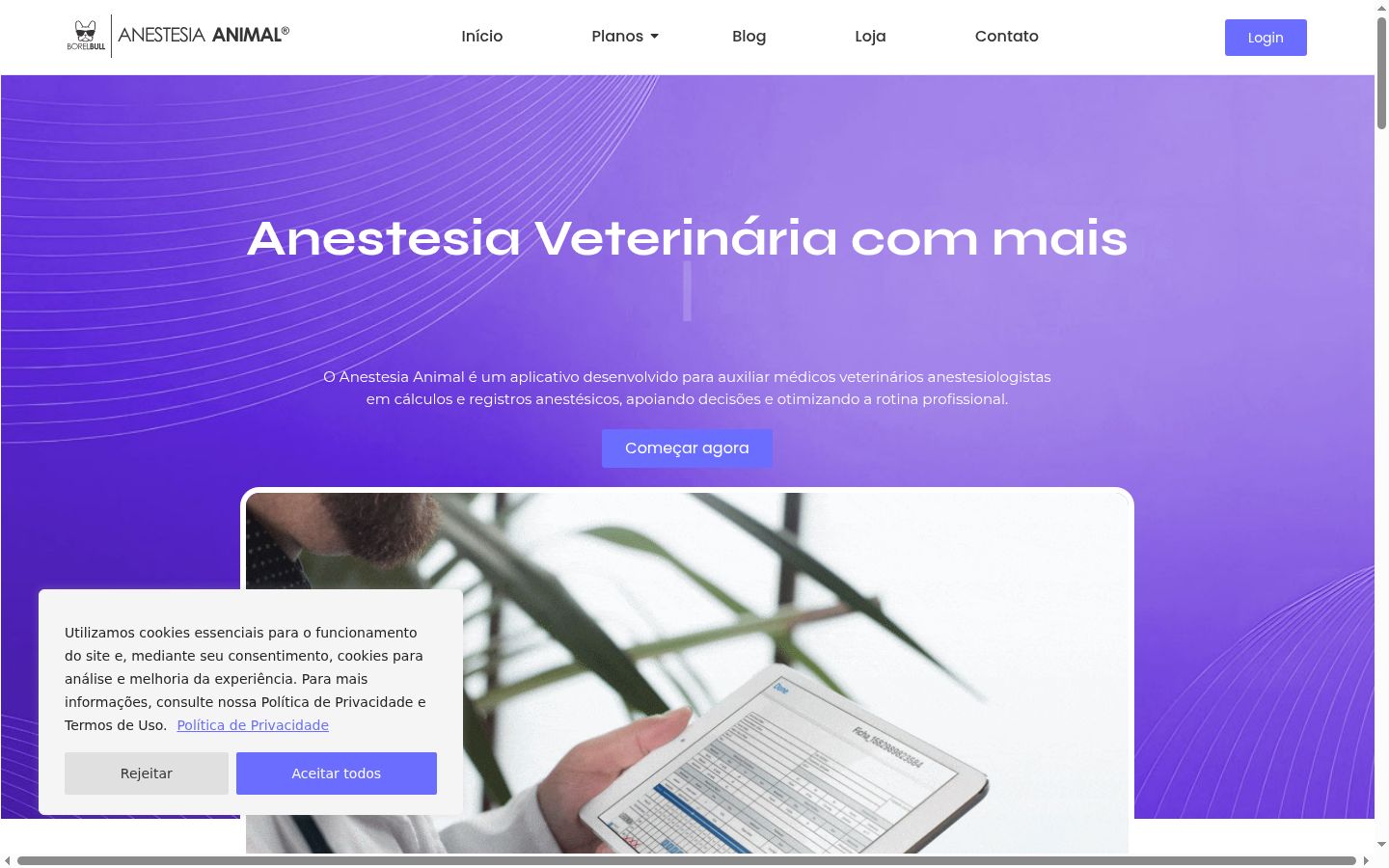 Captura de ecrã do banner de consentimento apresentado antes de qualquer interação