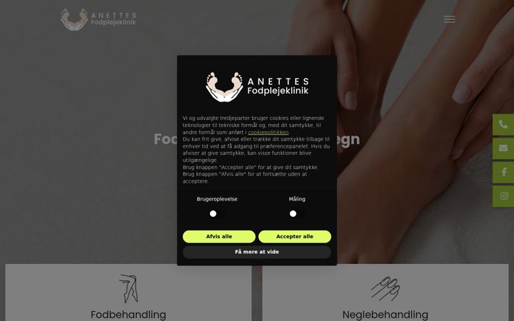 Screenshot of anettesfodplejeklinik.dk