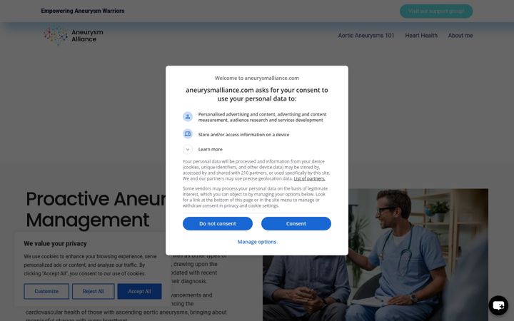 Screenshot of aneurysmalliance.com