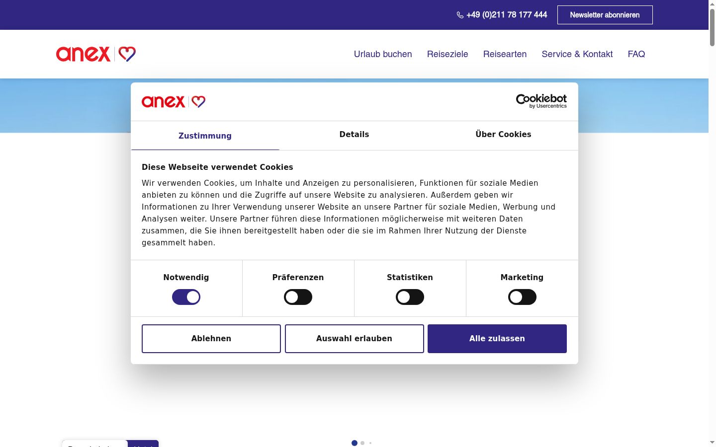 Screenshot of the consent banner shown before any interaction